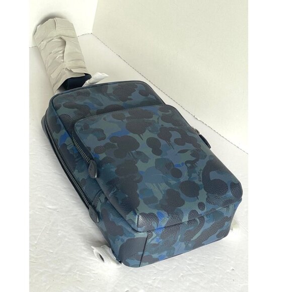 Coach Gotham Pack Sling Camo Mens Blue Leather Small Backpack Crossbody C5334 - Picture 5 of 13